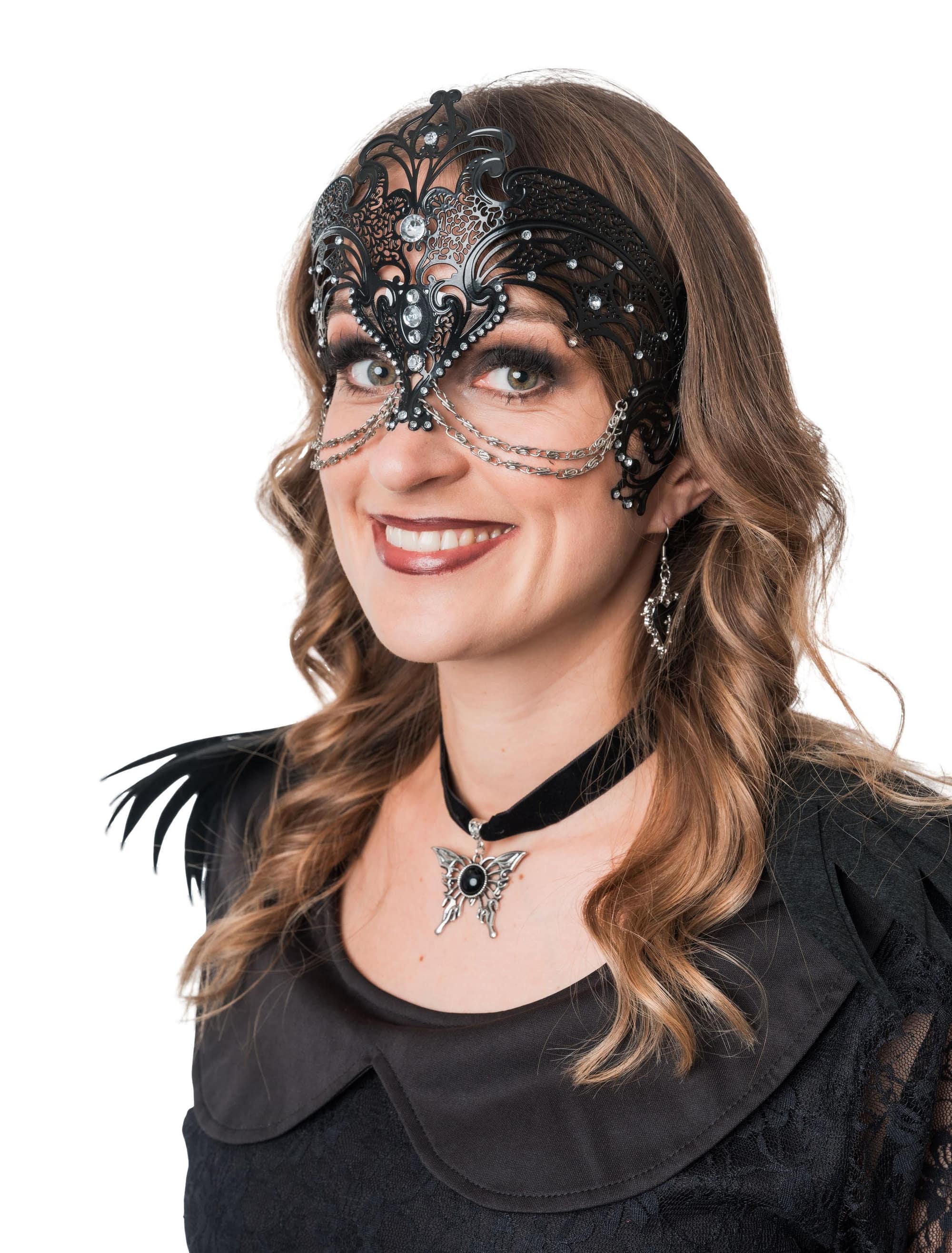 Maske Metall mit Strass und Ketten