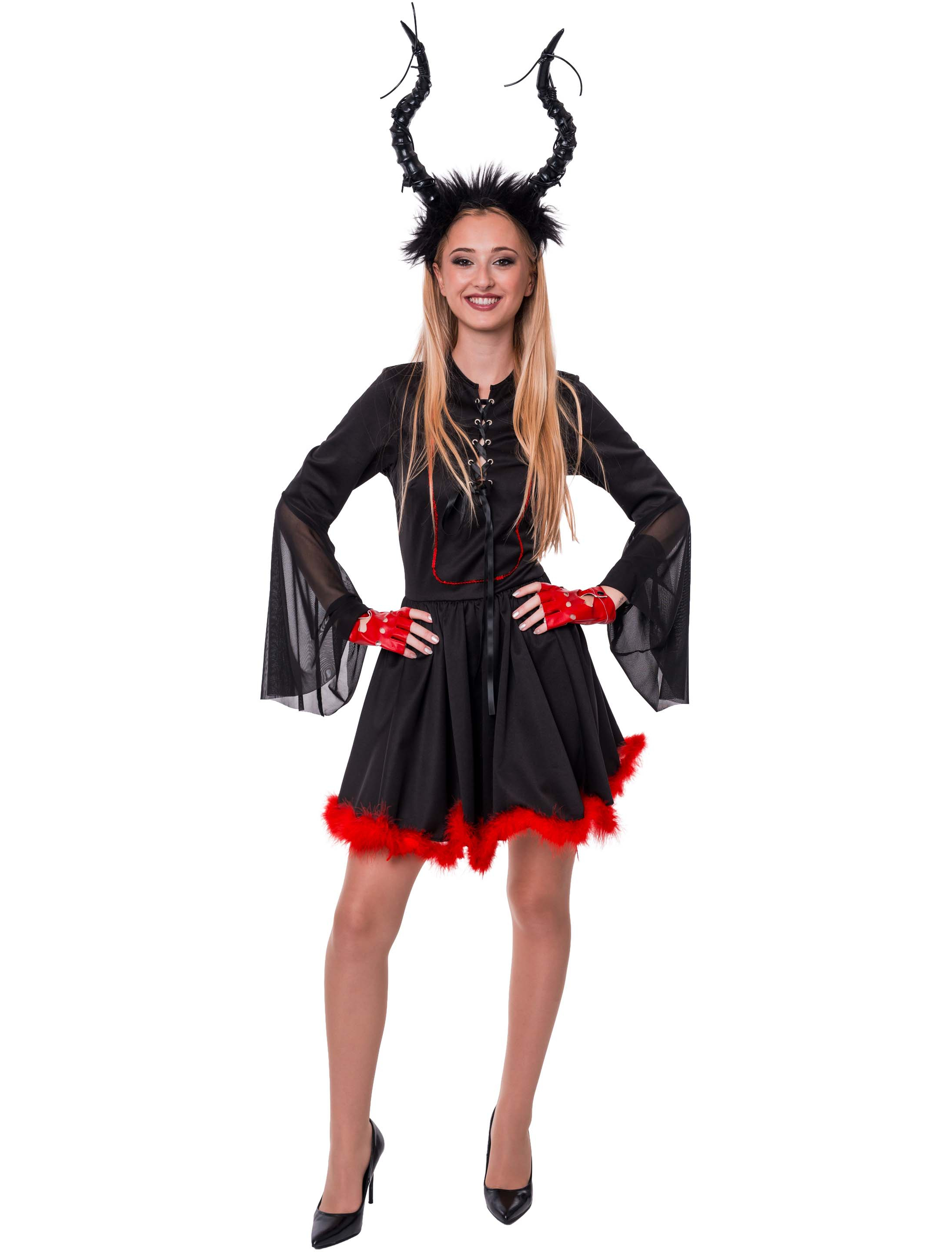 Kleid Teufel mit Schnürung und Marabu
