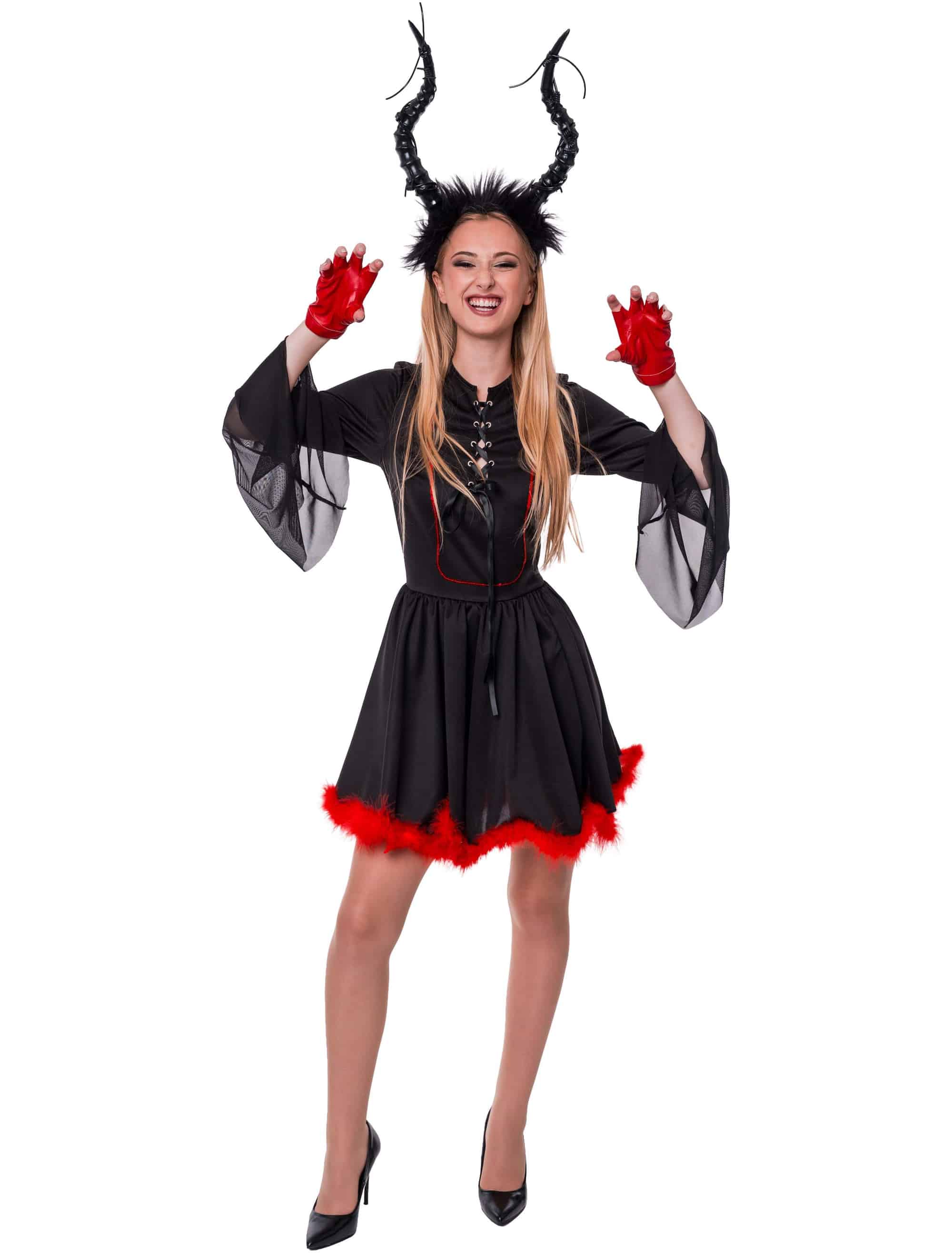 Kleid Teufel mit Schnürung und Marabu Damen