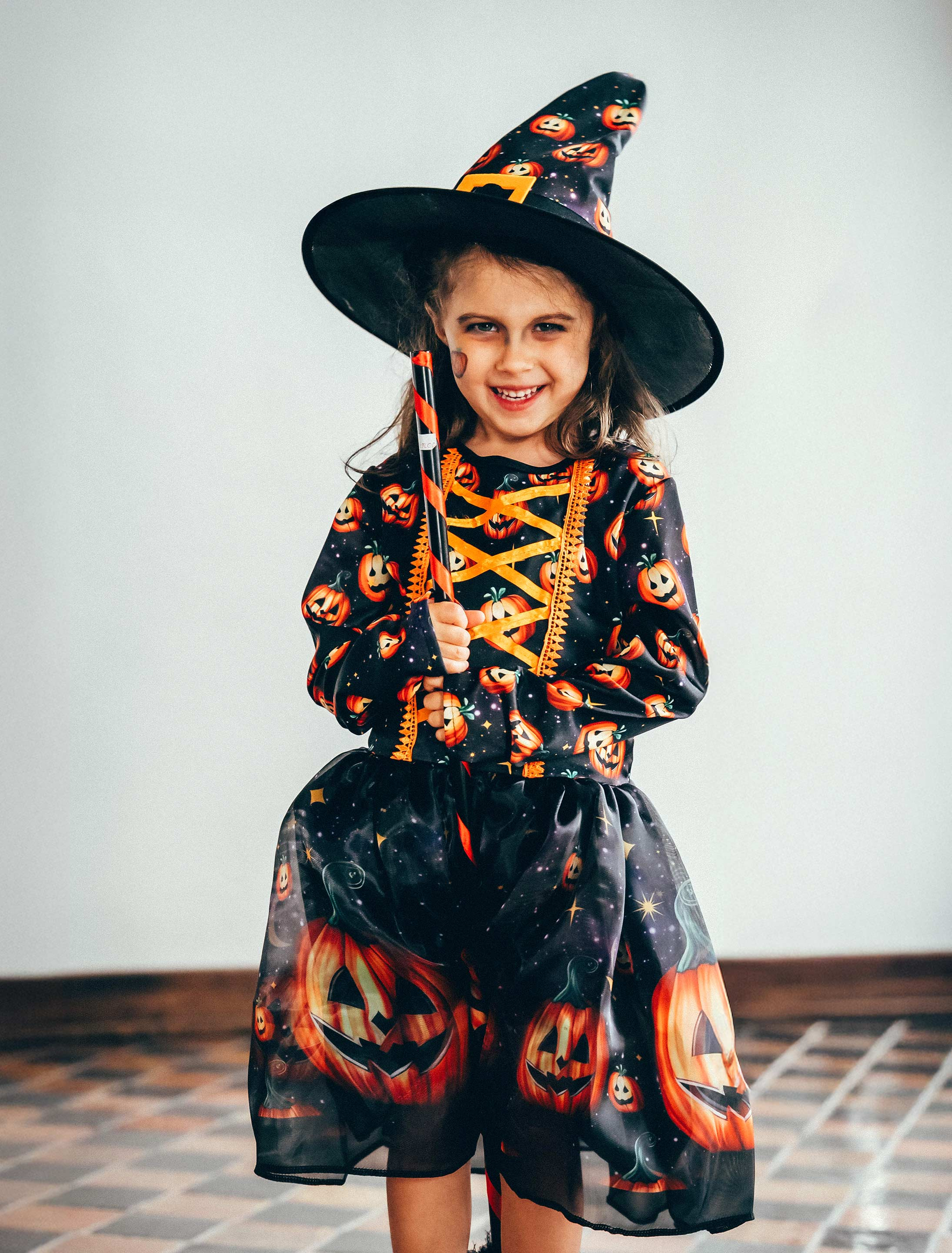 Kleid Hexe mit Kürbis Kinder