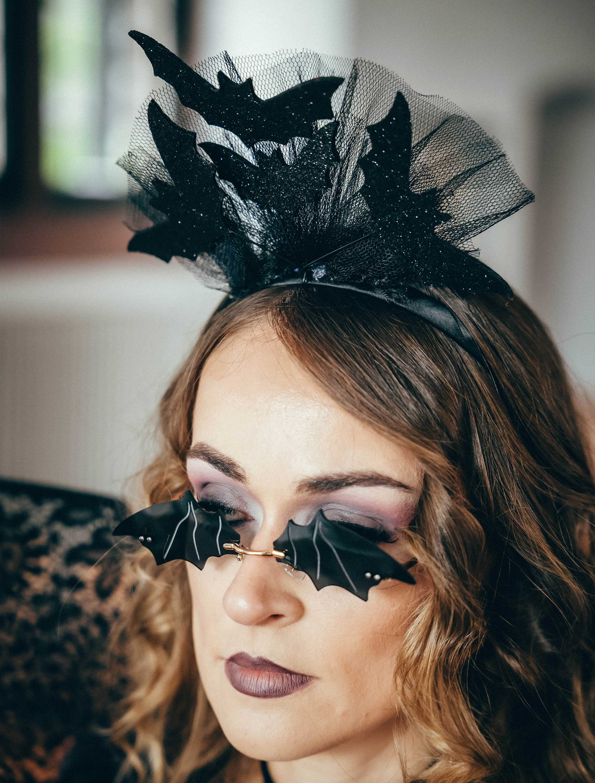 Haarreif Fledermaus glitzernd mit Tüll