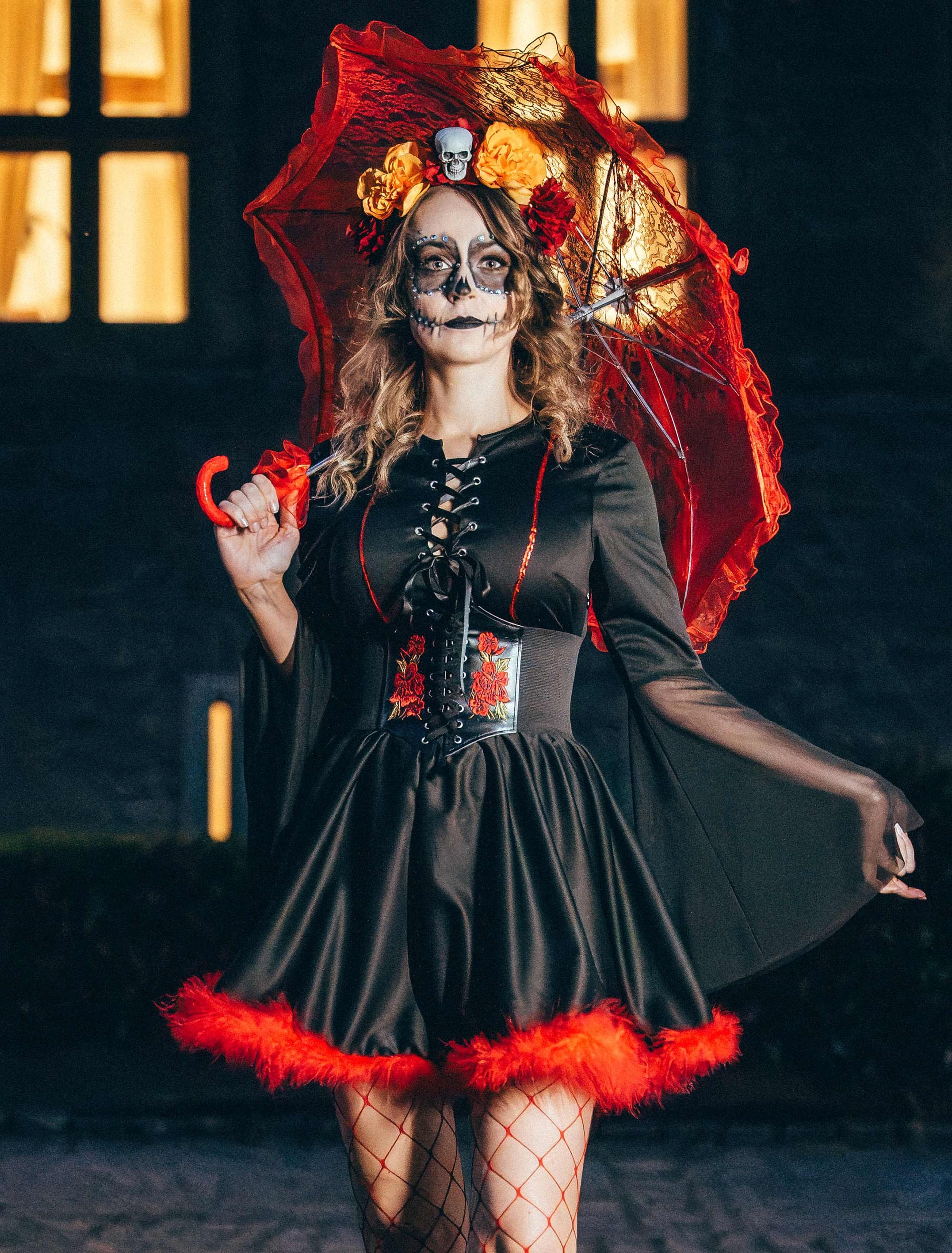 Kleid Teufel mit Schnürung und Marabu Damen