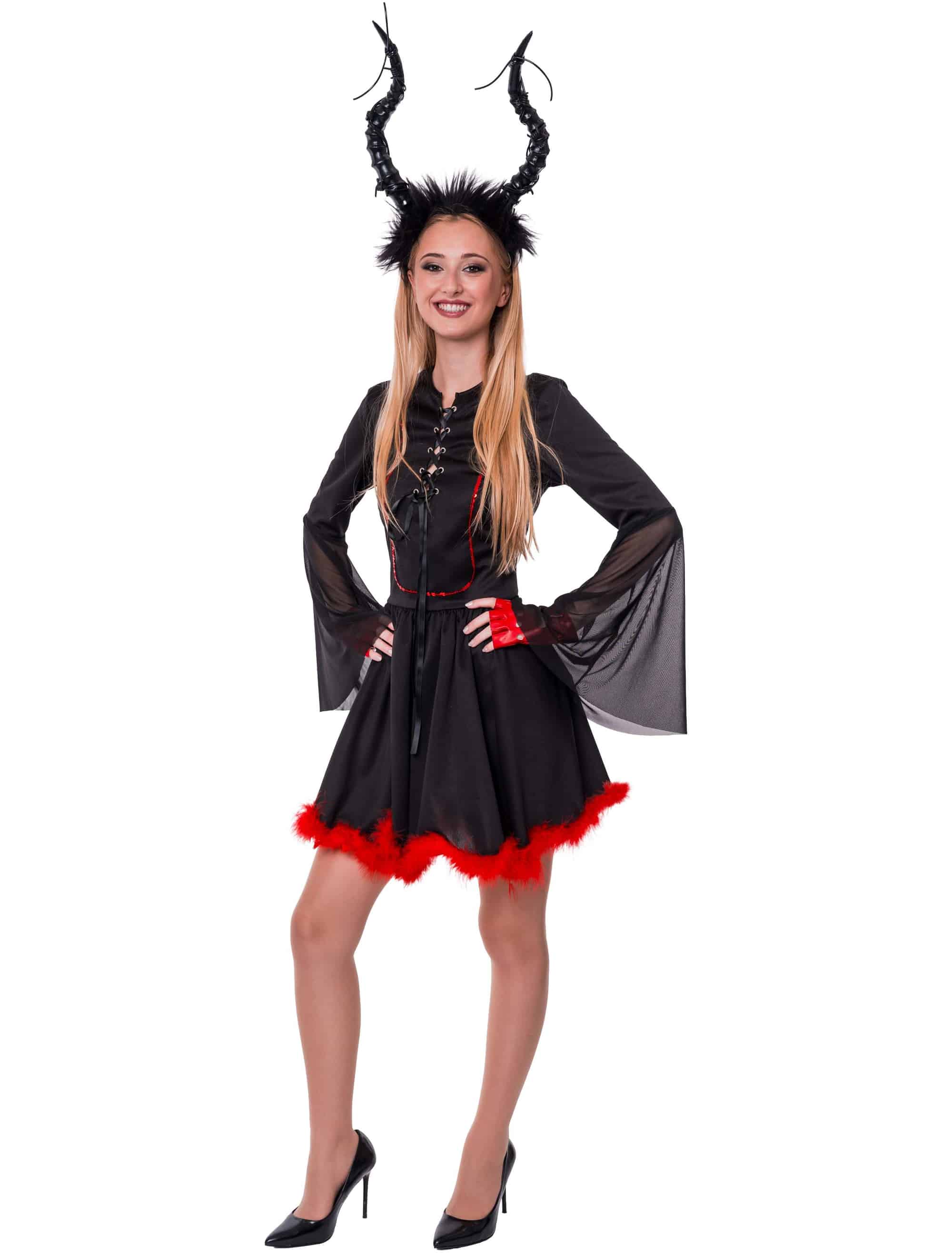 Kleid Teufel mit Schnürung und Marabu Damen