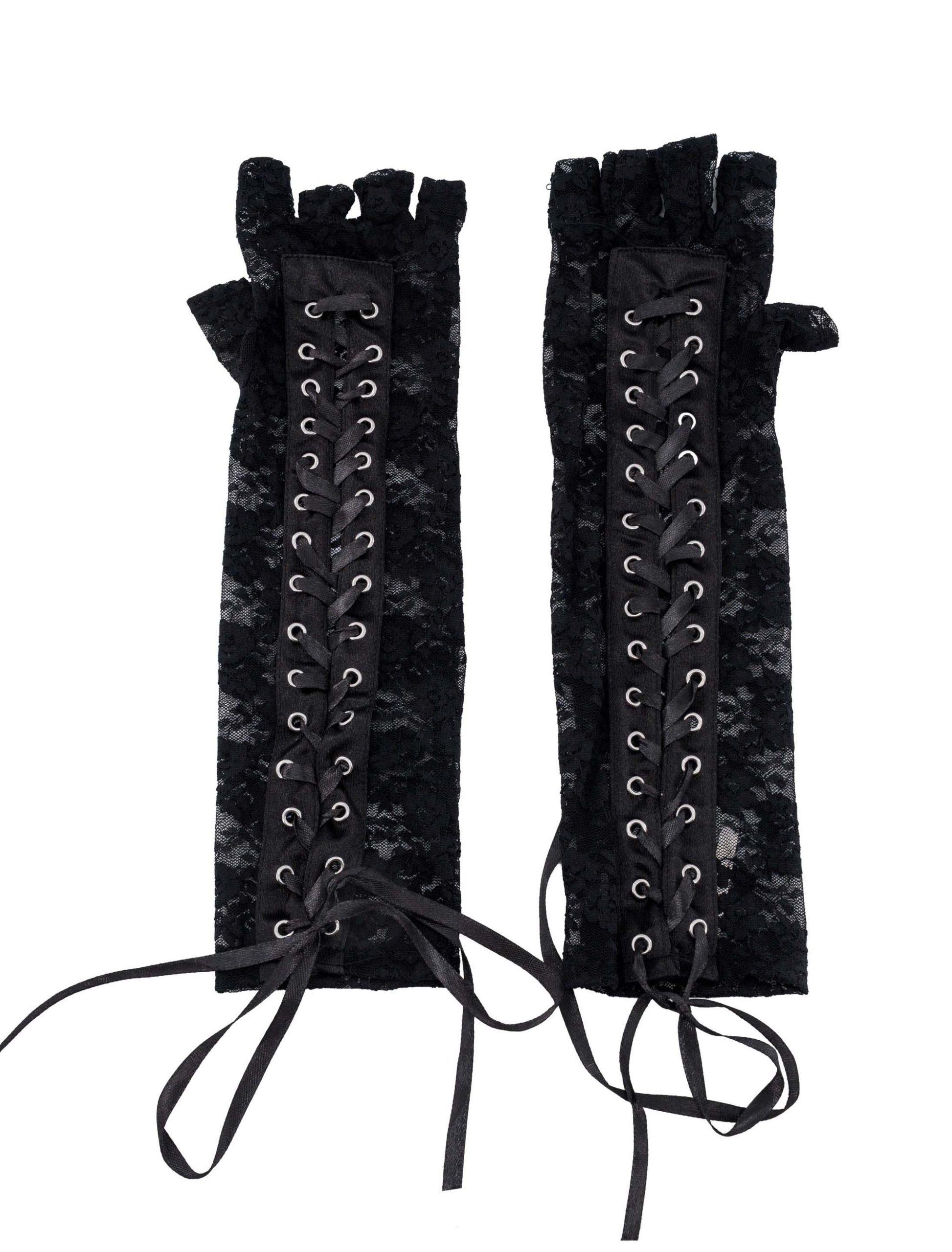 Spitzenhandschuhe mit Schnürung fingerlos Damen