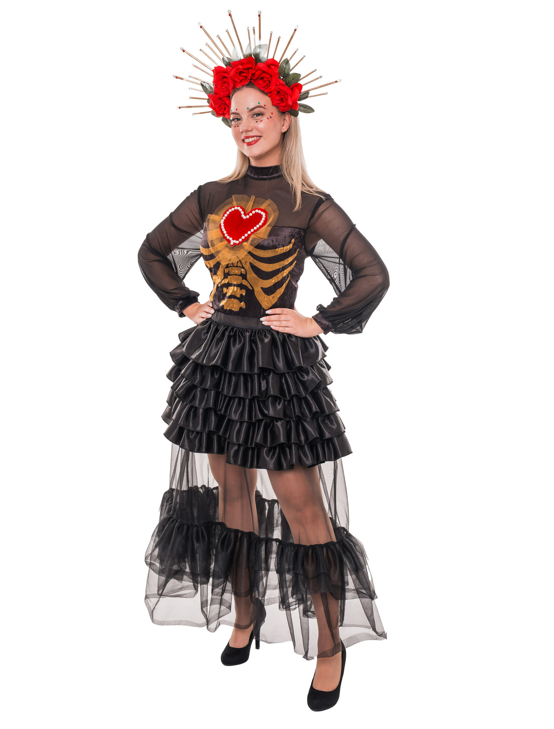 Kleid Dia de los Muertos mit Herz Damen
