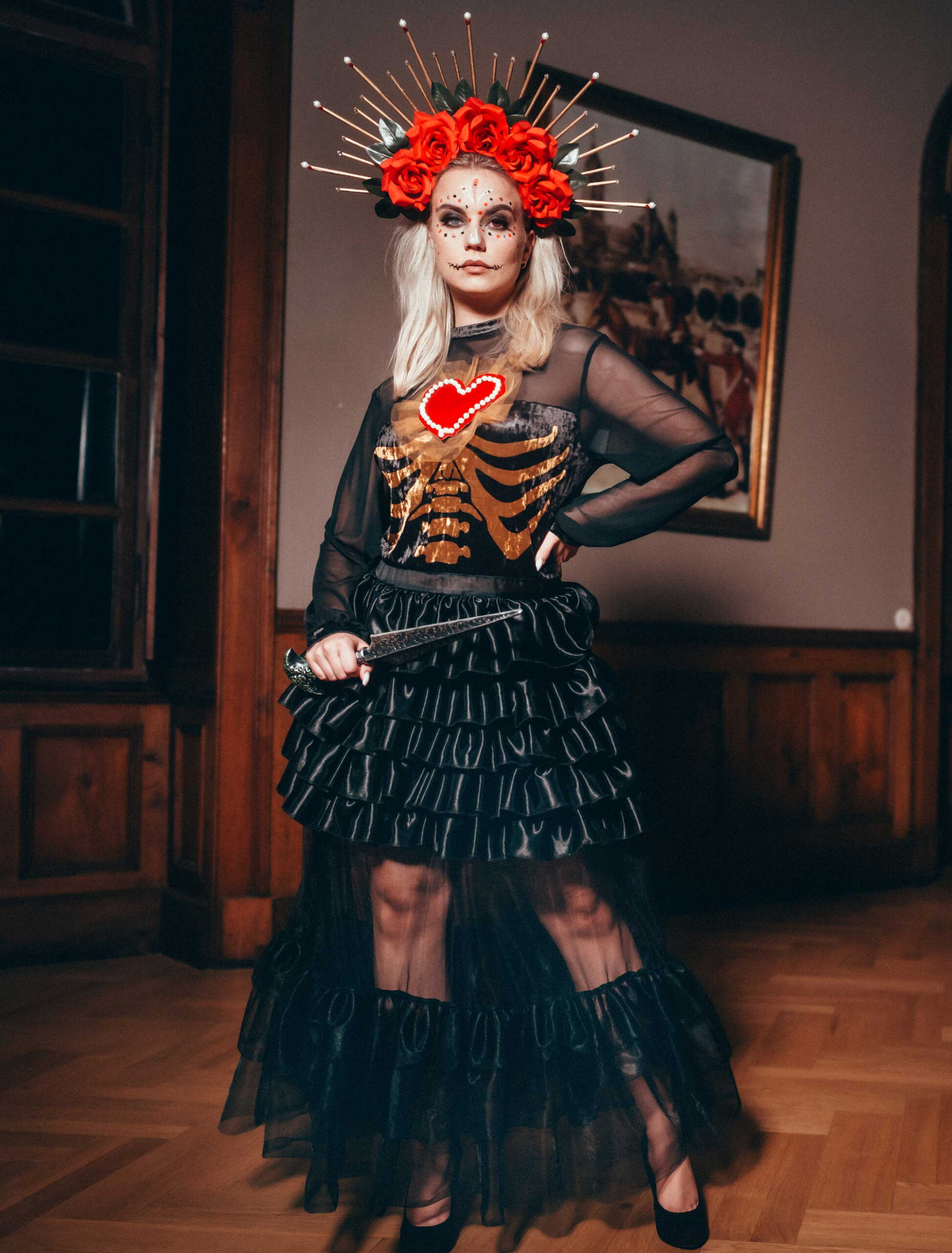 Kleid Dia de los Muertos mit Herz Damen