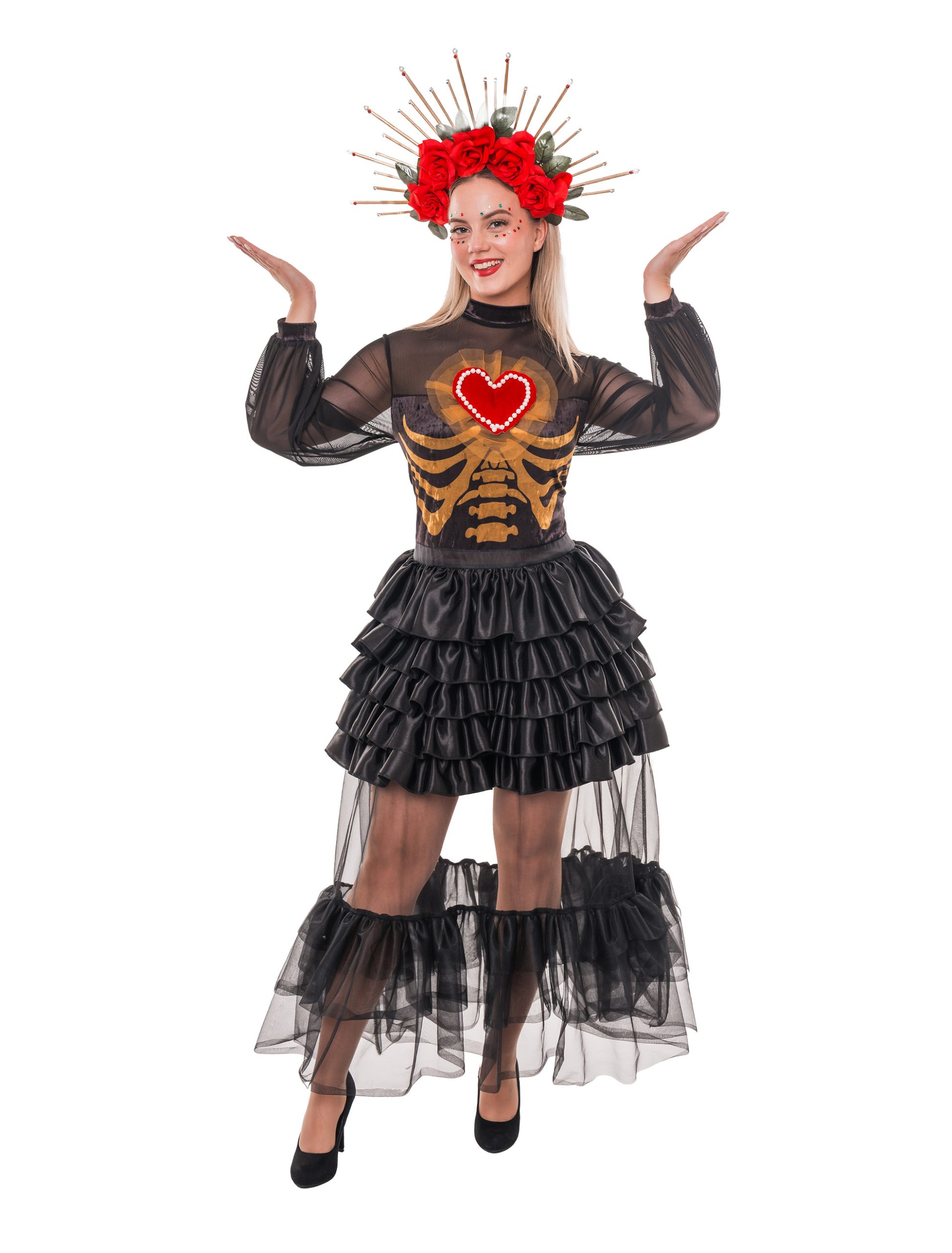 Kleid Dia de los Muertos mit Herz Damen